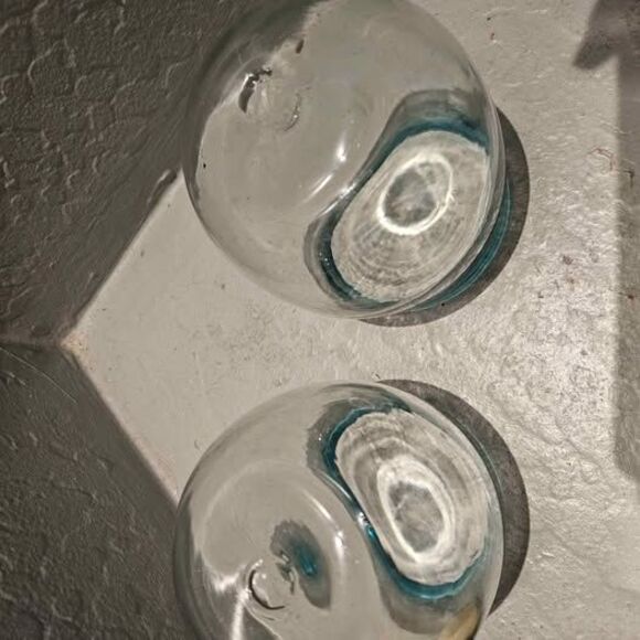 Stemless Wine Glasses Set of 2 with Blue Rim 4.5" x 3.5" - Picture 6 of 6